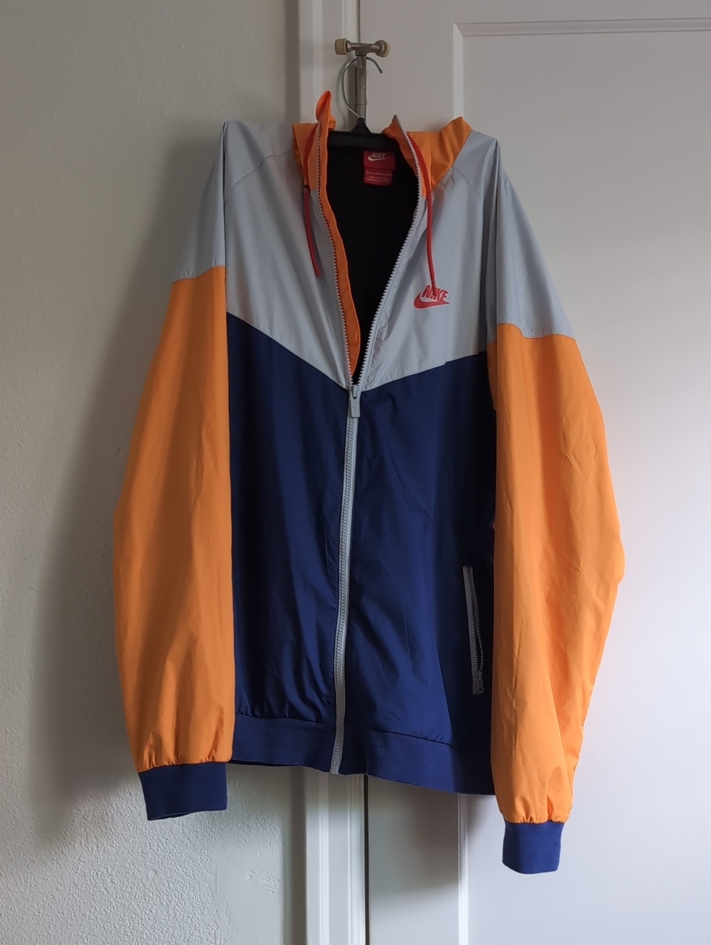 Nike Men's Colorblock Windbreaker Jacket - Navy, Light Gray, Orange
